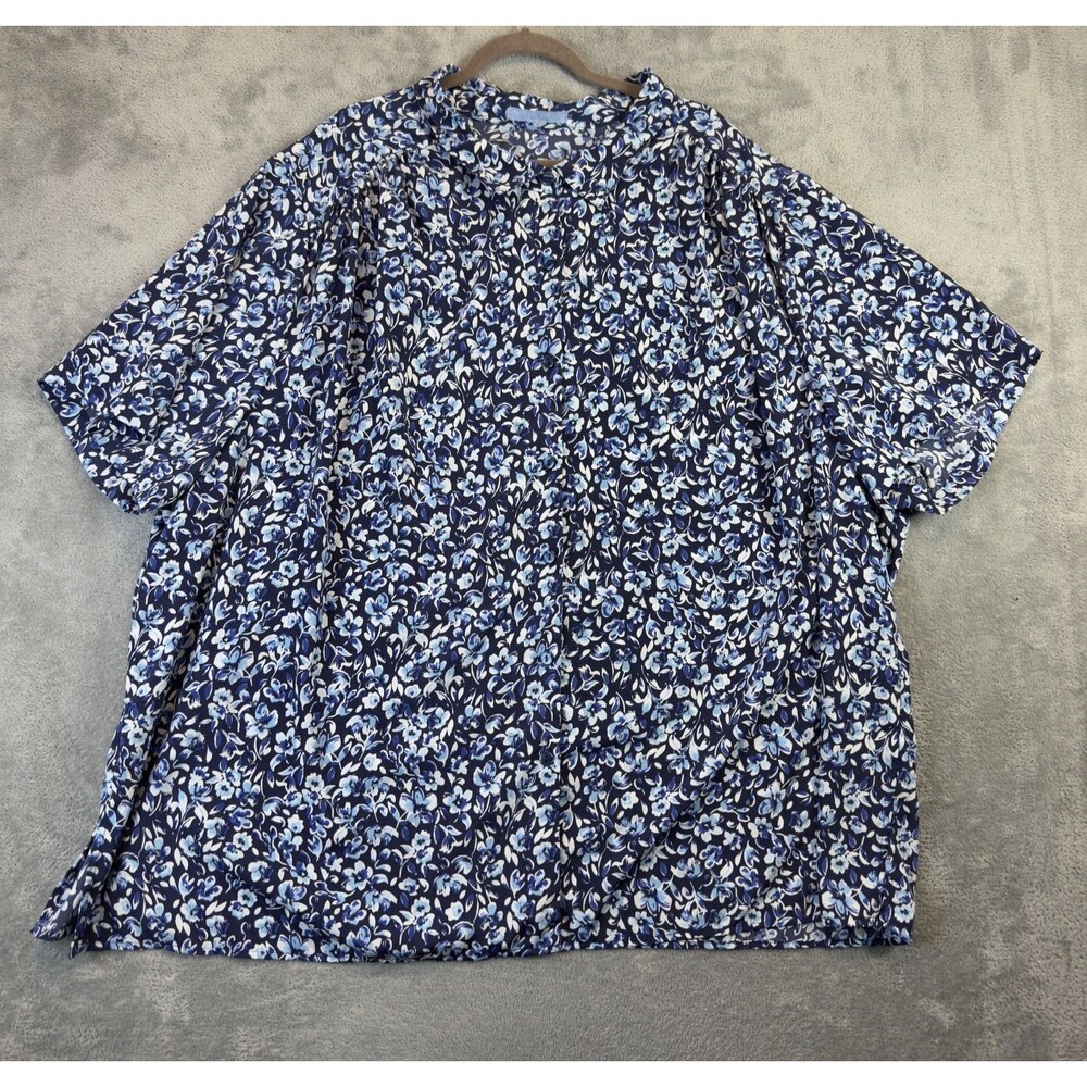Only Necessities Shirt Womens 5X 38/40 Blue Plus Size Button Up Short Sleeve Top